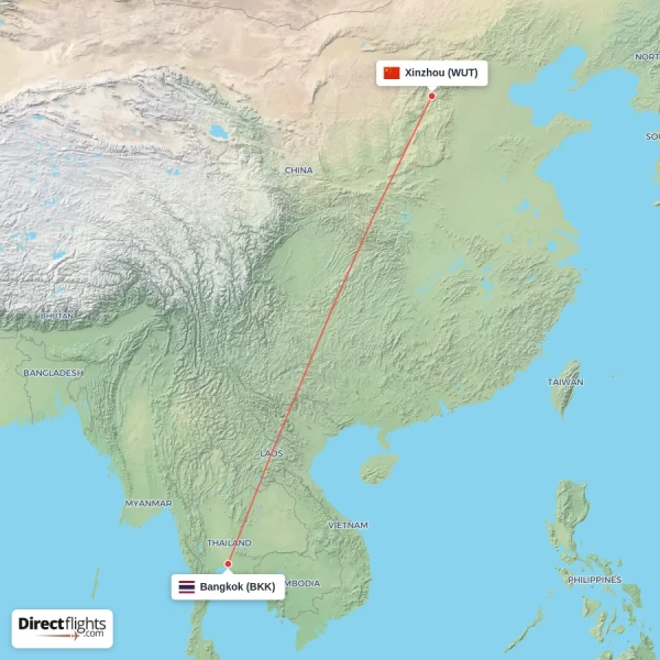 Bangkok - Xinzhou direct flight map