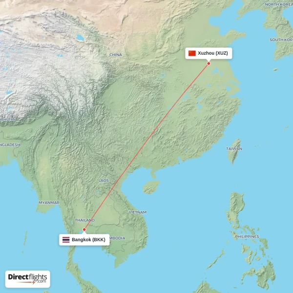 Bangkok - Xuzhou direct flight map