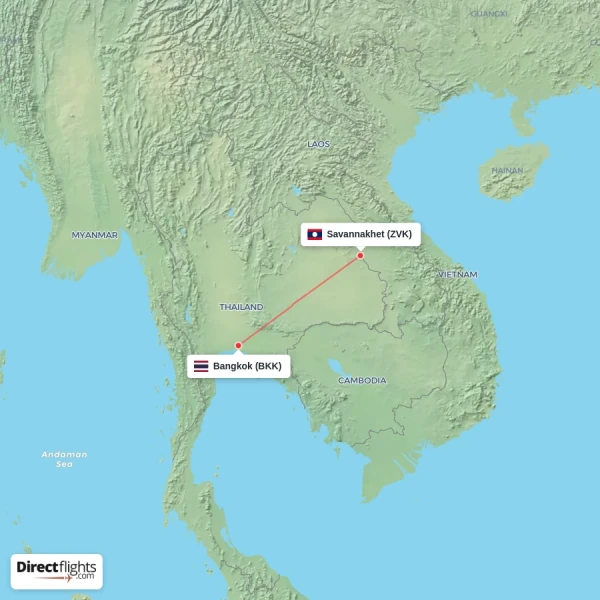 Bangkok - Savannakhet direct flight map
