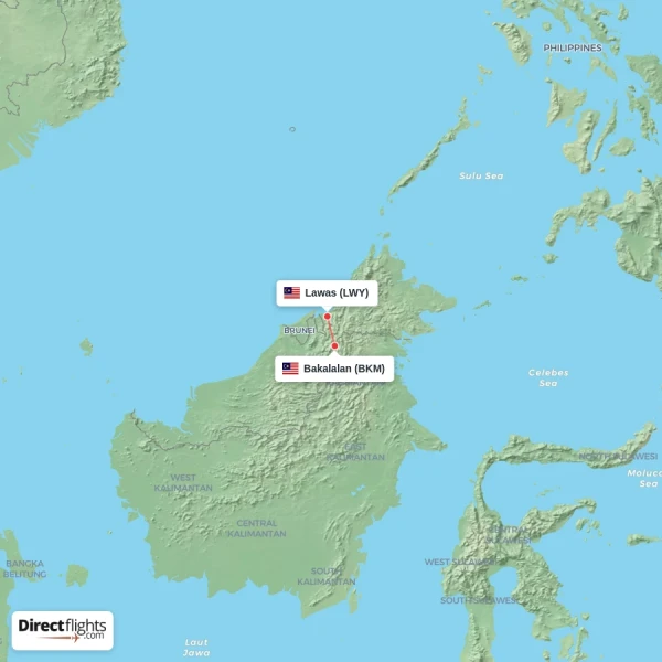 Bakalalan - Lawas direct flight map