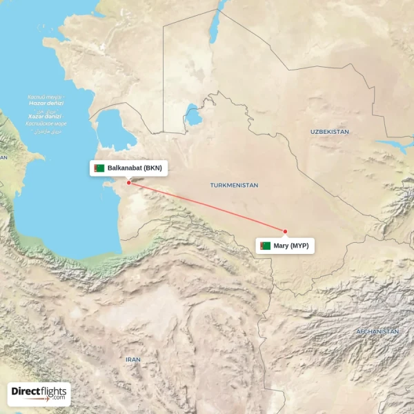 Balkanabat - Mary direct flight map