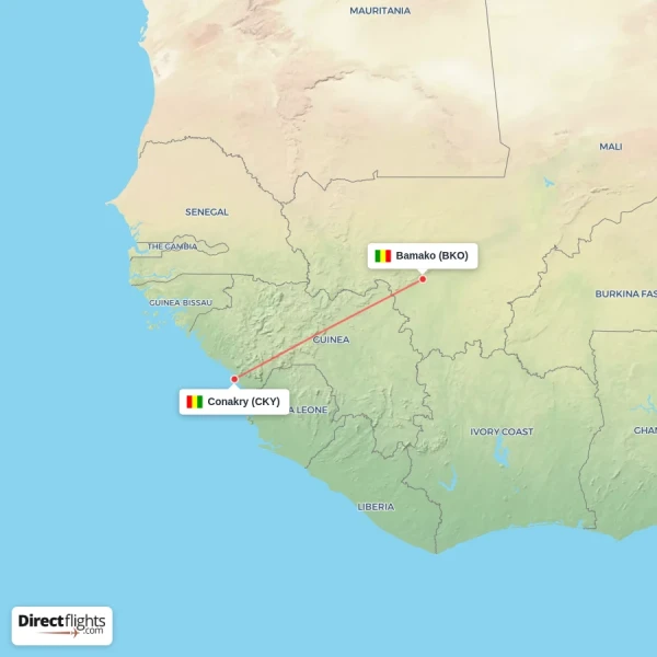 Bamako - Conakry direct flight map
