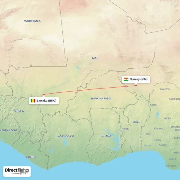 Bamako - Niamey direct flight map