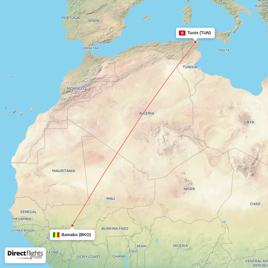 BKO - TUN route map