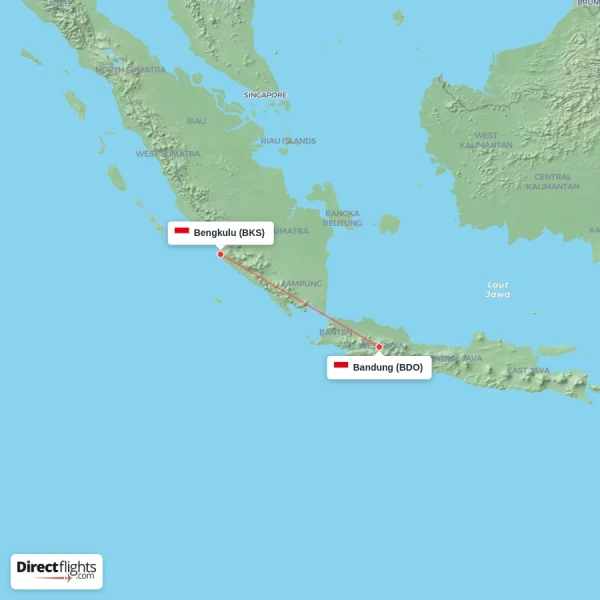 Bengkulu - Bandung direct flight map