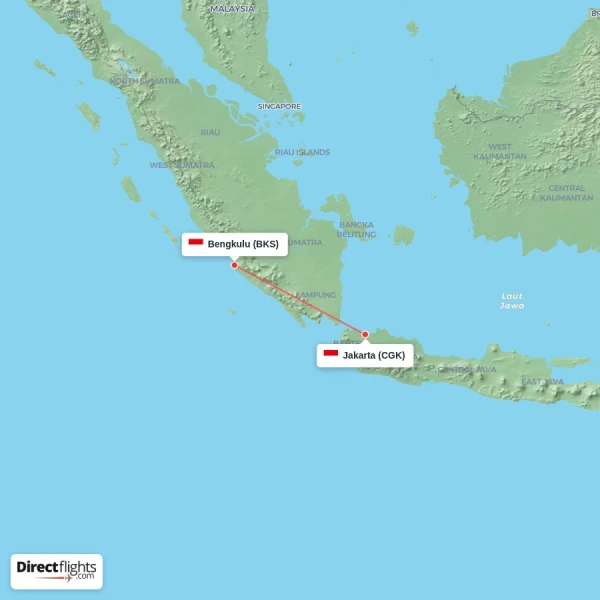 Bengkulu - Jakarta direct flight map