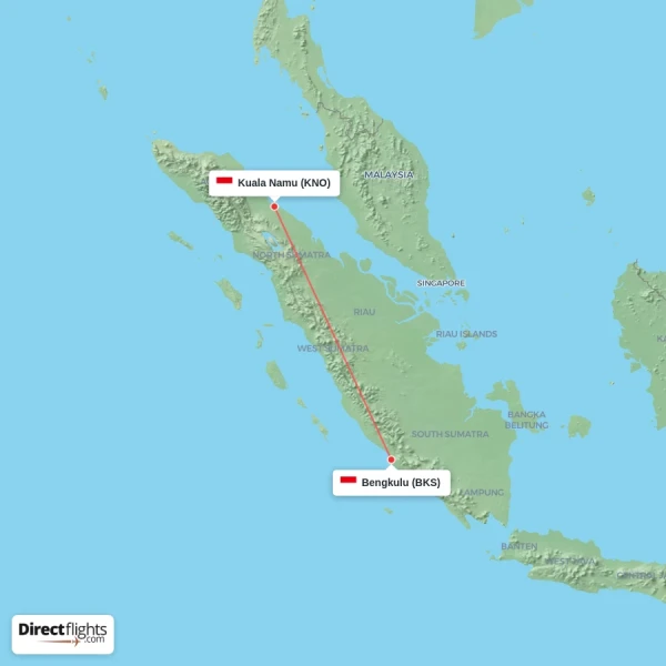 Bengkulu - Kuala Namu direct flight map