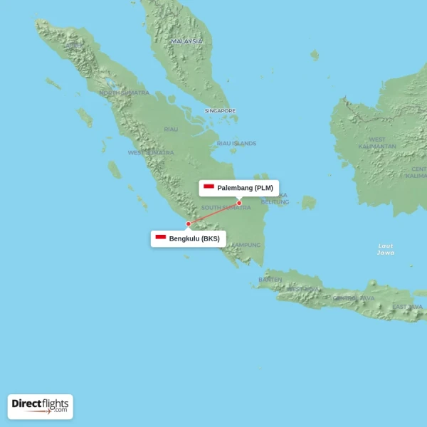 Bengkulu - Palembang direct flight map