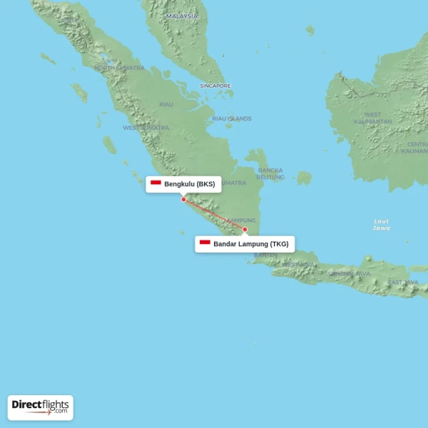 Bengkulu - Bandar Lampung direct flight map
