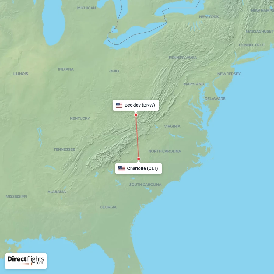 BKW - CLT route map