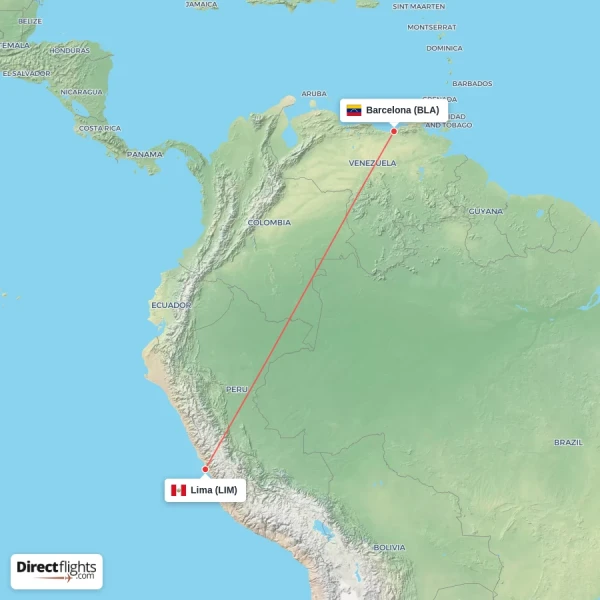 Barcelona - Lima direct flight map