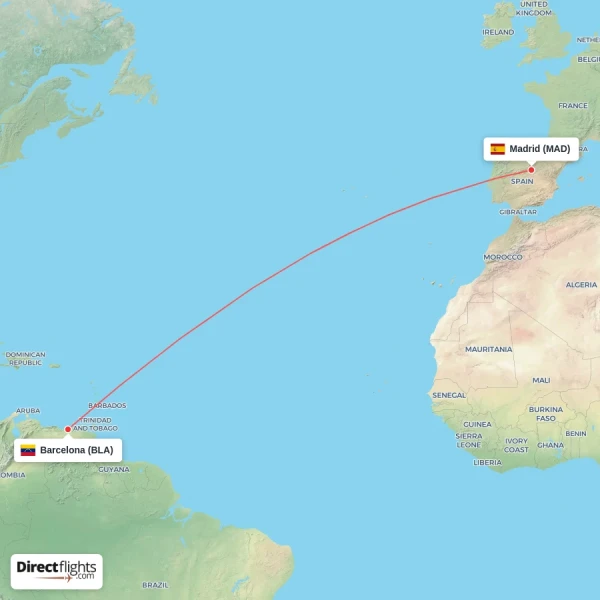 Barcelona - Madrid direct flight map