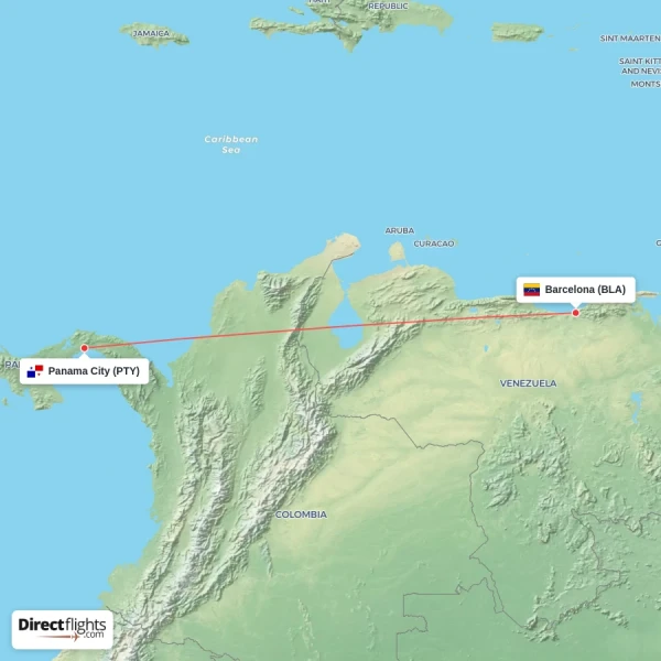 Barcelona - Panama City direct flight map