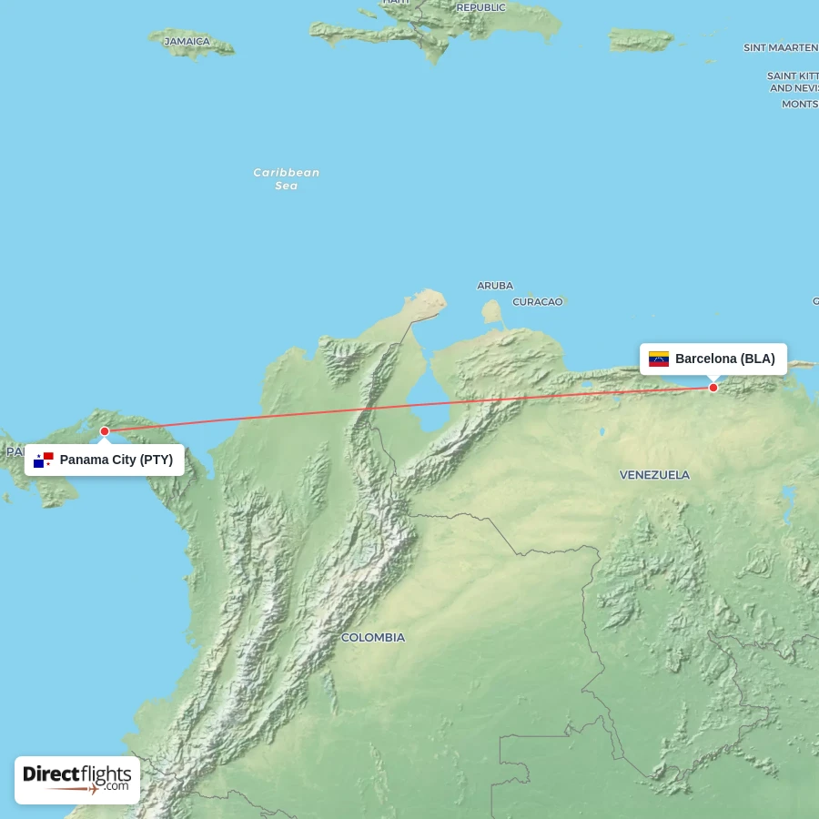 BLA - PTY route map