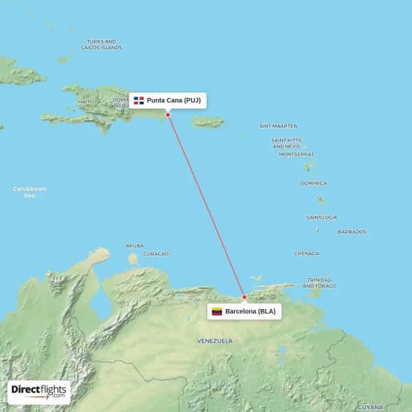 Barcelona - Punta Cana direct flight map