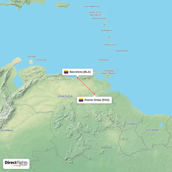 Barcelona - Puerto Ordaz direct flight map