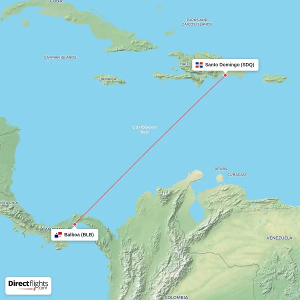 Balboa - Santo Domingo direct flight map