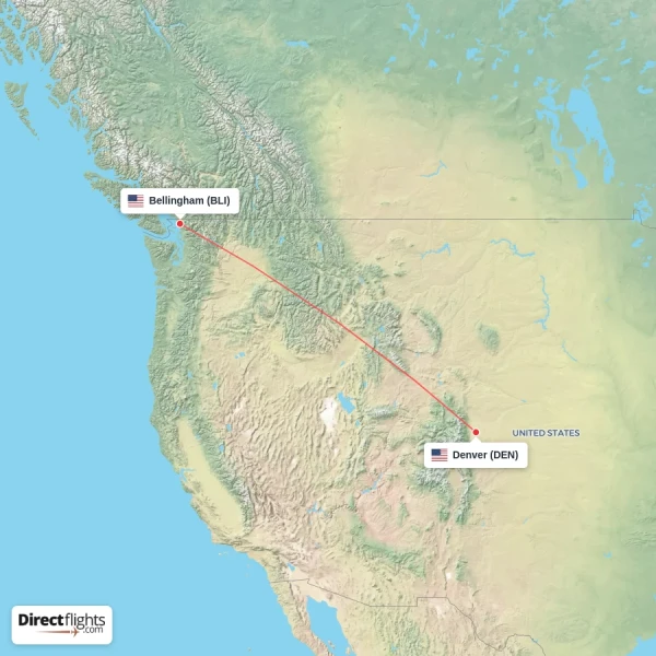 Bellingham - Denver direct flight map