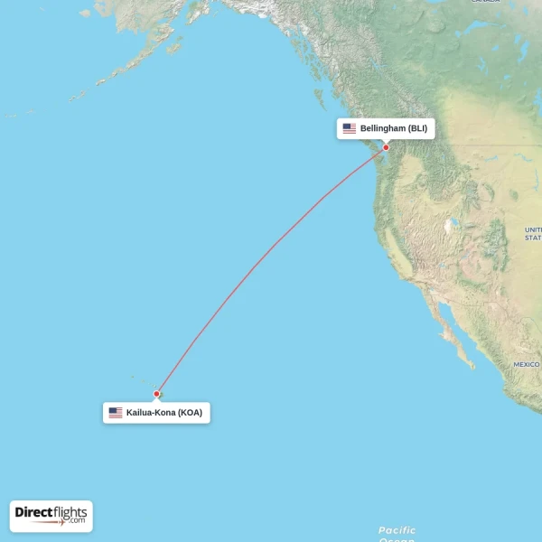 Bellingham - Kailua-Kona direct flight map