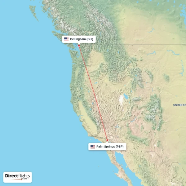 Bellingham - Palm Springs direct flight map