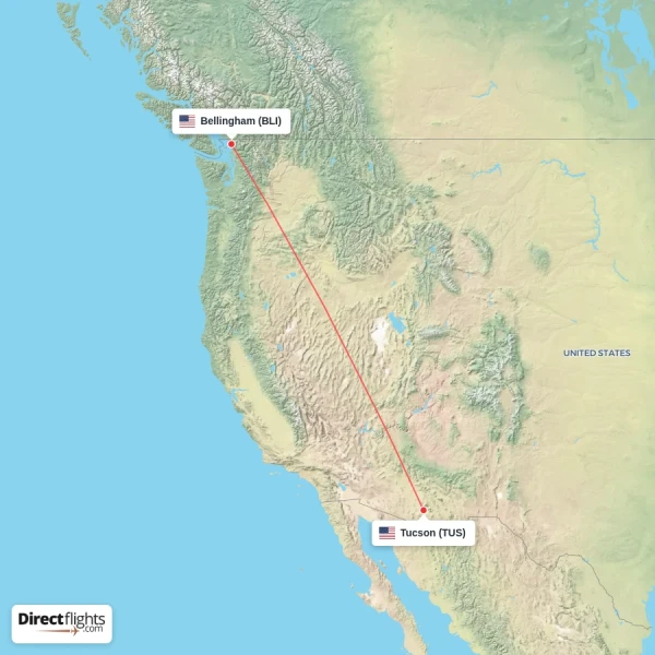 Bellingham - Tucson direct flight map