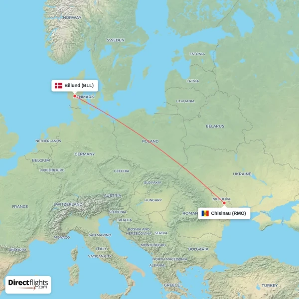 Billund - Chisinau direct flight map