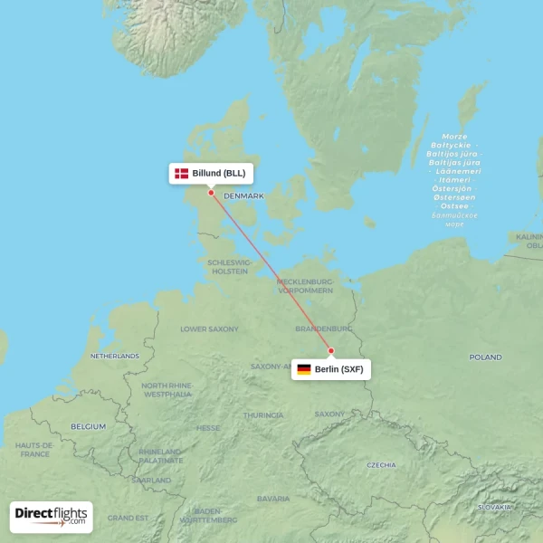 Billund - Berlin direct flight map