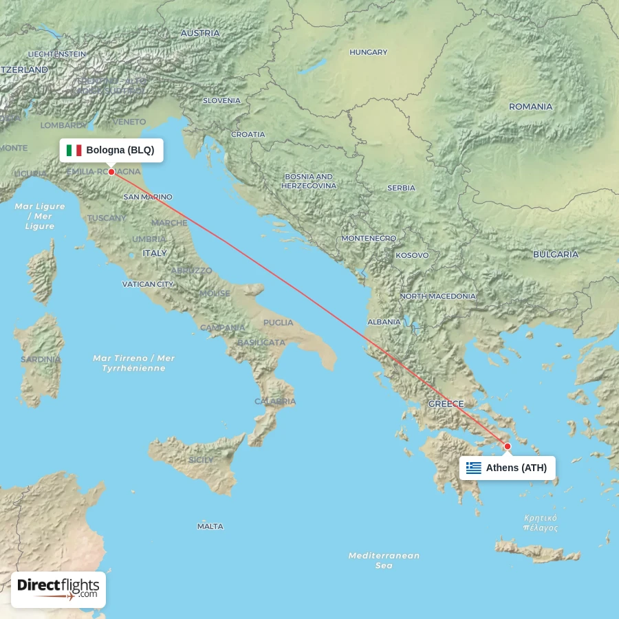 BLQ - ATH route map