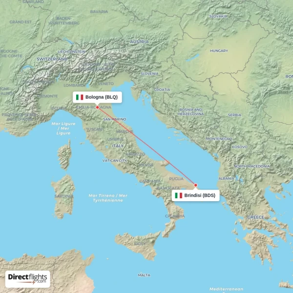 Bologna - Brindisi direct flight map