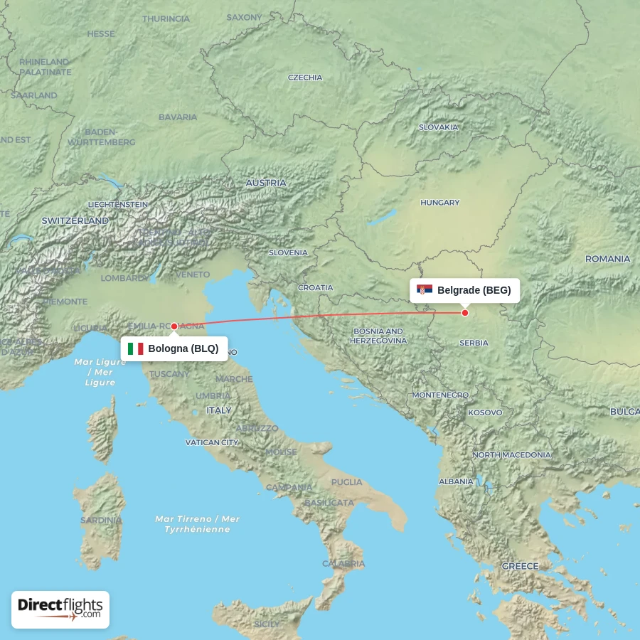 BLQ - BEG route map