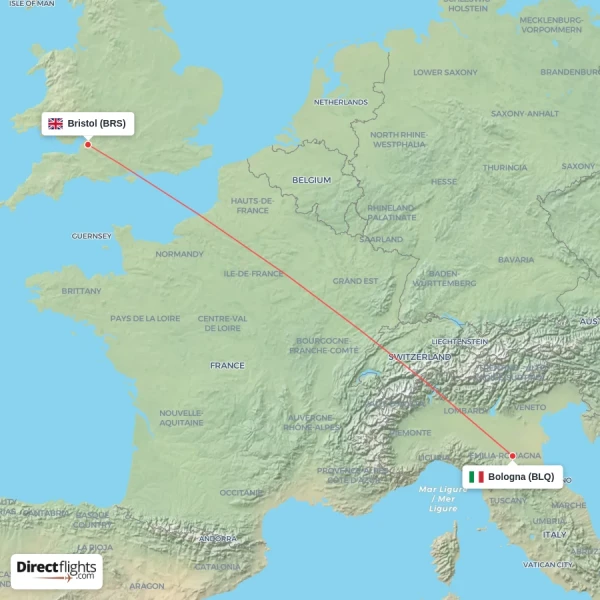 Bologna - Bristol direct flight map