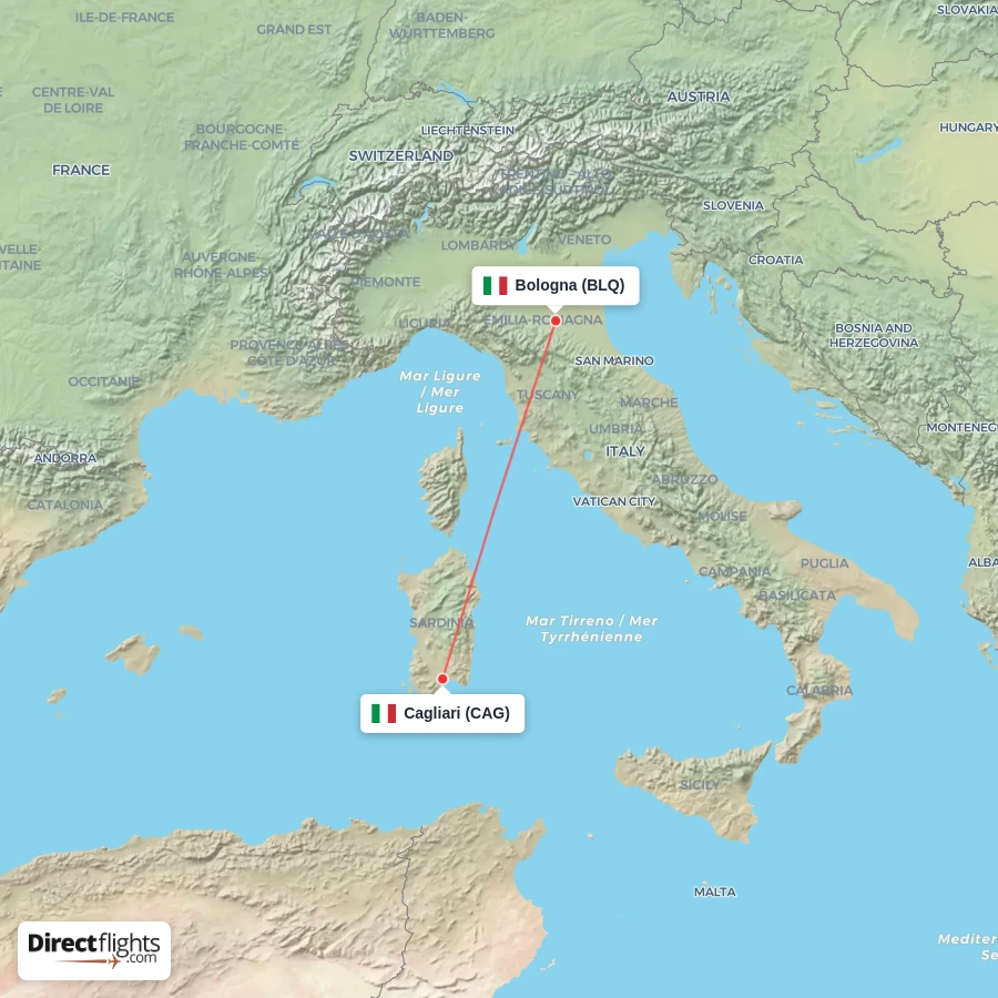 BLQ - CAG route map