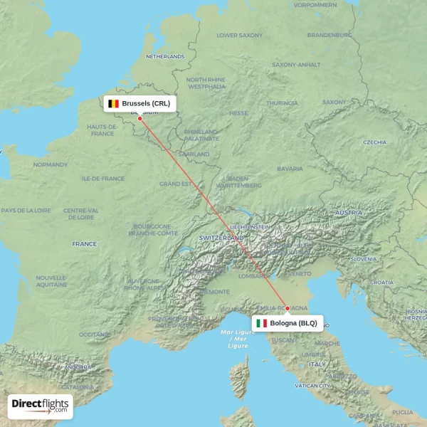 Bologna - Brussels direct flight map