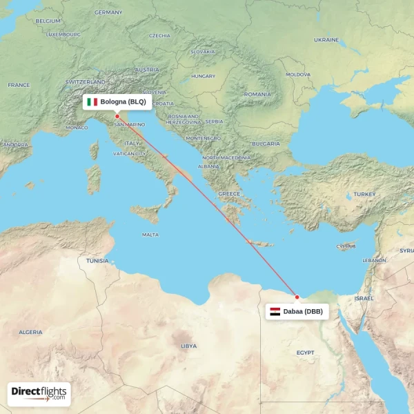 Bologna - Dabaa direct flight map