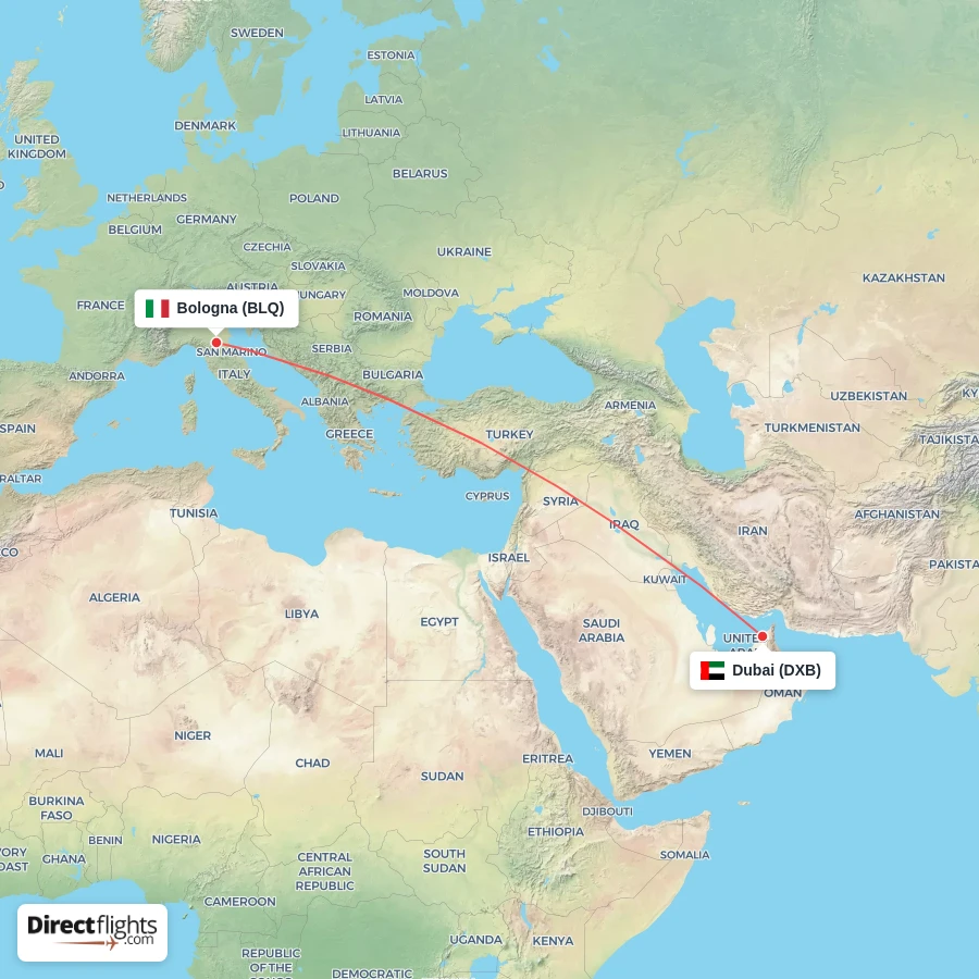 BLQ - DXB route map