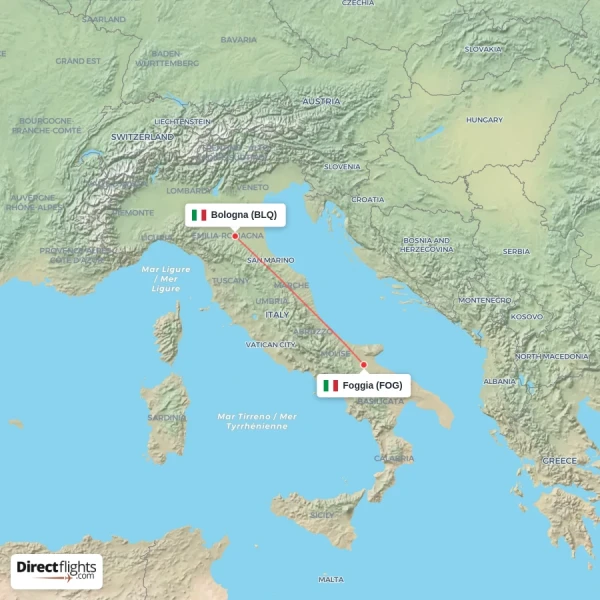Bologna - Foggia direct flight map