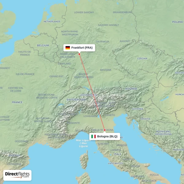 Bologna - Frankfurt direct flight map