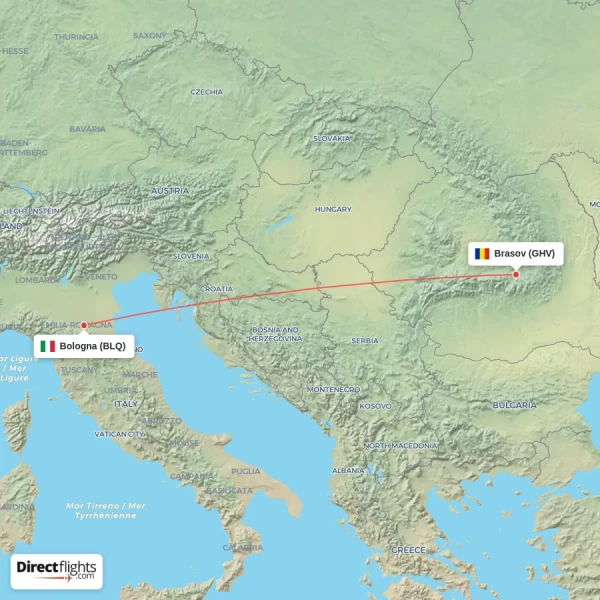 Bologna - Brasov direct flight map