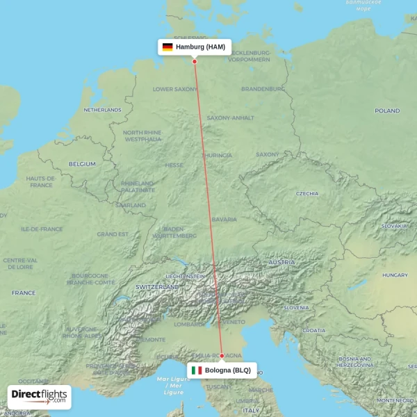 Bologna - Hamburg direct flight map