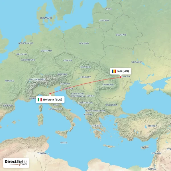Bologna - Iasi direct flight map