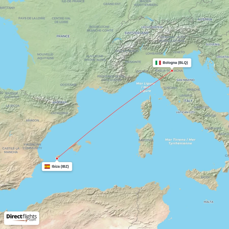 BLQ - IBZ route map