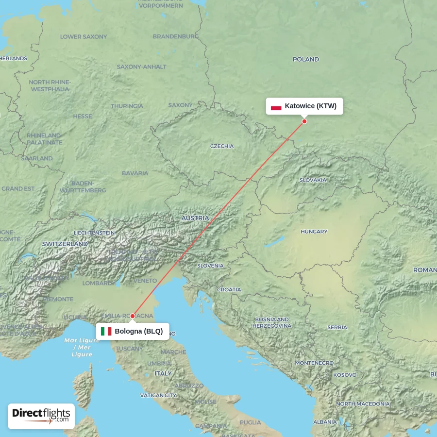 BLQ - KTW route map