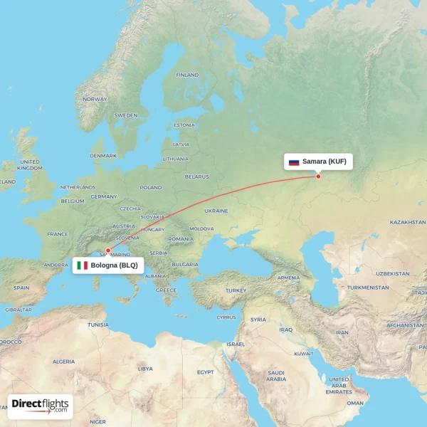 Bologna - Samara direct flight map