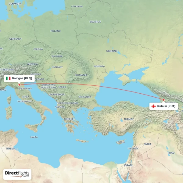 Bologna - Kutaisi direct flight map