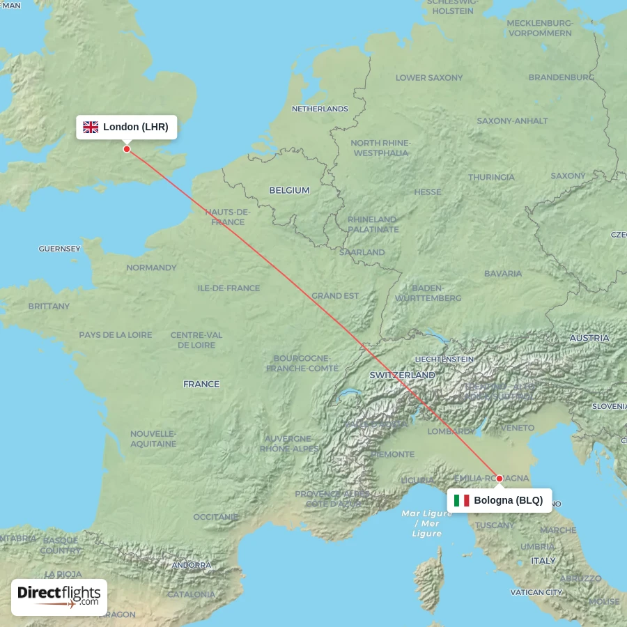 BLQ - LHR route map