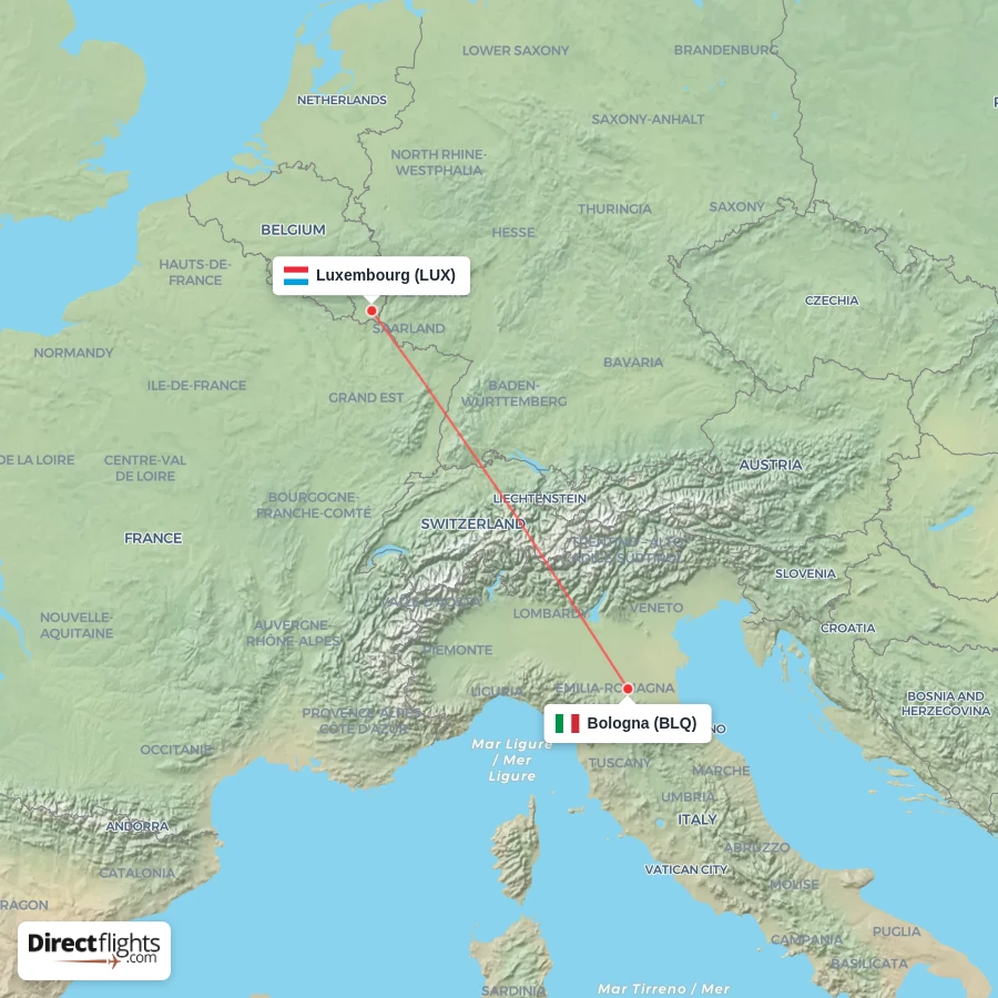 BLQ - LUX route map
