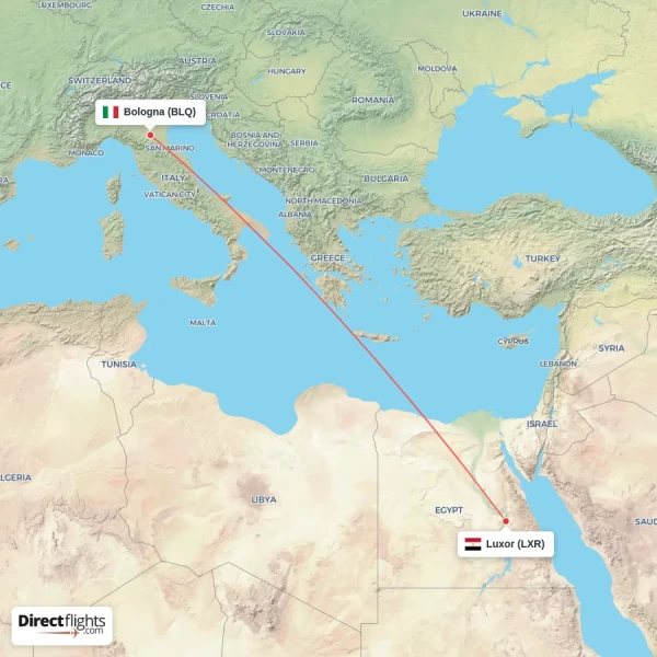 Bologna - Luxor direct flight map