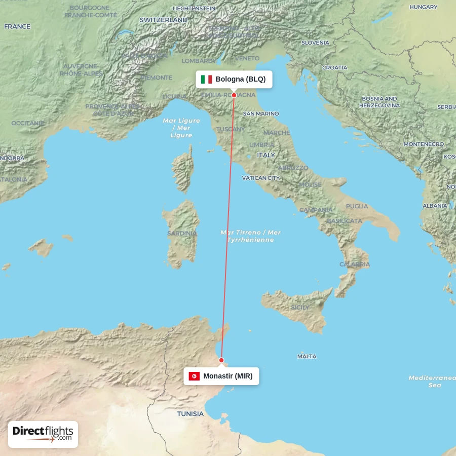 BLQ - MIR route map