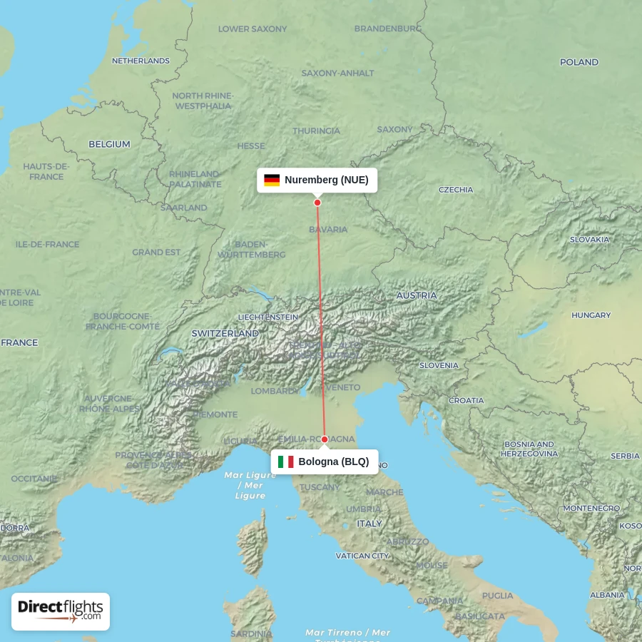 BLQ - NUE route map
