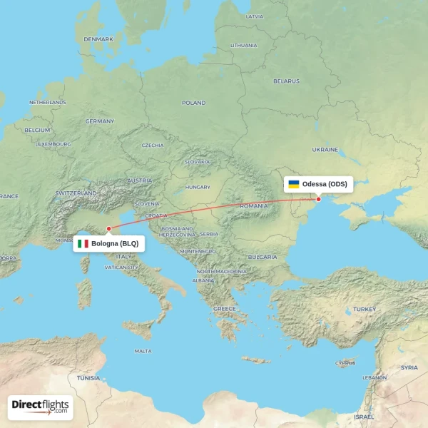 Bologna - Odessa direct flight map